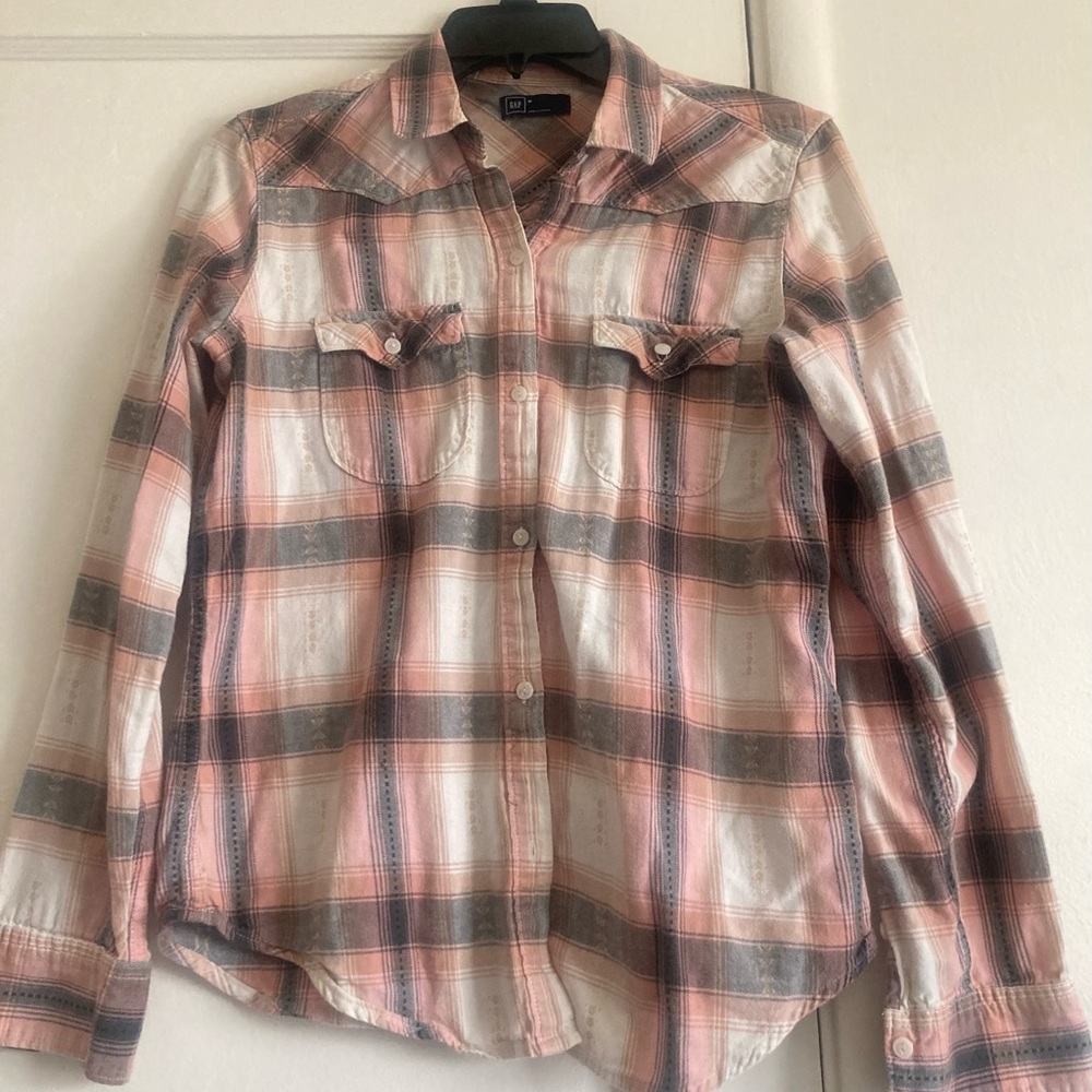 GAP Peach and Brown Checkered Shirt